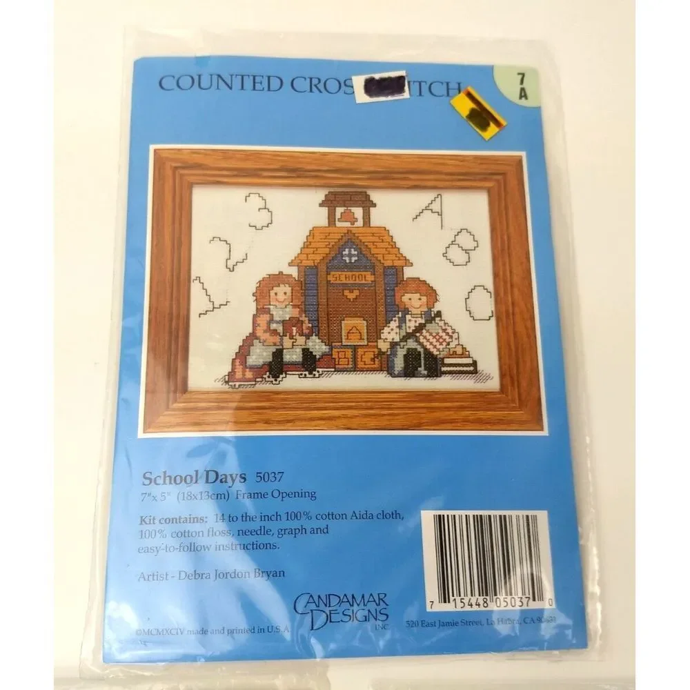 3 Vtg Candamar Designs Counted‎ Cross Stitch & Embroidery Kits Bears School NOS